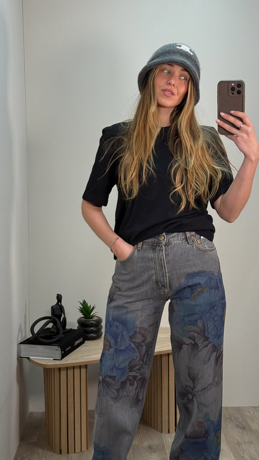 Celine Grey Triomphe Alpaca Wool Crochet Hat - One size