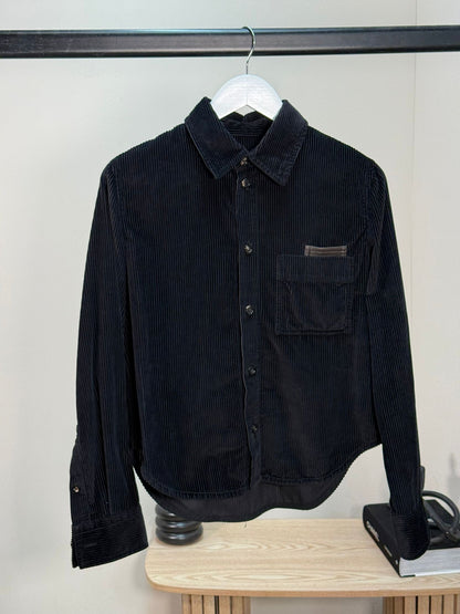 Bottega Veneta Black Ribbed Leather Trimmed Cotton Corduroy Overshirt Jacket - 40/M