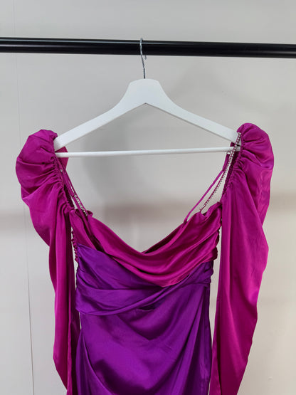 The Bar Twist Dress Pink Silk Crystal Mini Dress - Small