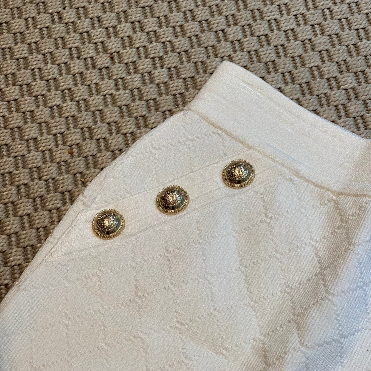 Balmain White & Gold Bandu Skirt -Size Small