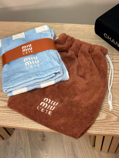 Miu Miu Blue And White L’Été Checkerboard Towel With Checkers - One Size