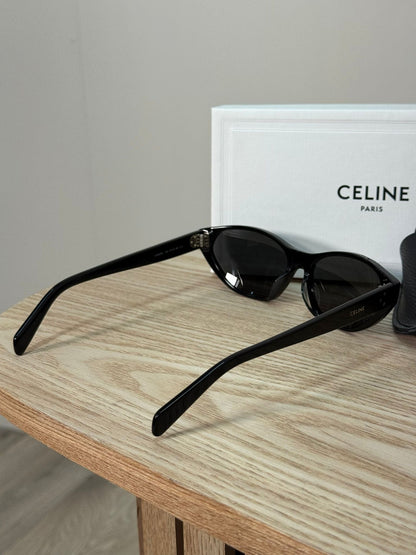 Celine Black Logo Round Slim Curved Sunglasses - One Size