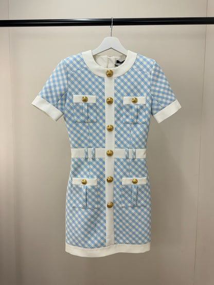 Balmain Blue White Checked Dress -UK 6/34
