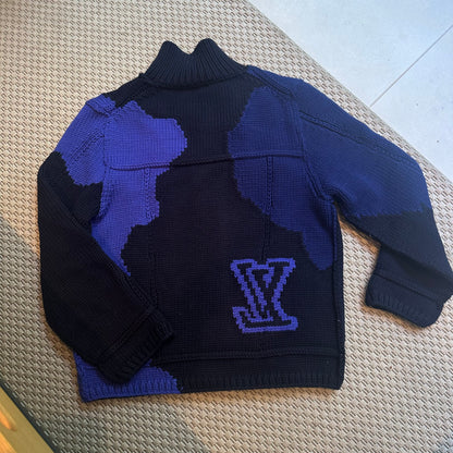 Louis Vuitton Intarsia Heavy Knit Cardigen In Blue. Collectors item  - XXL