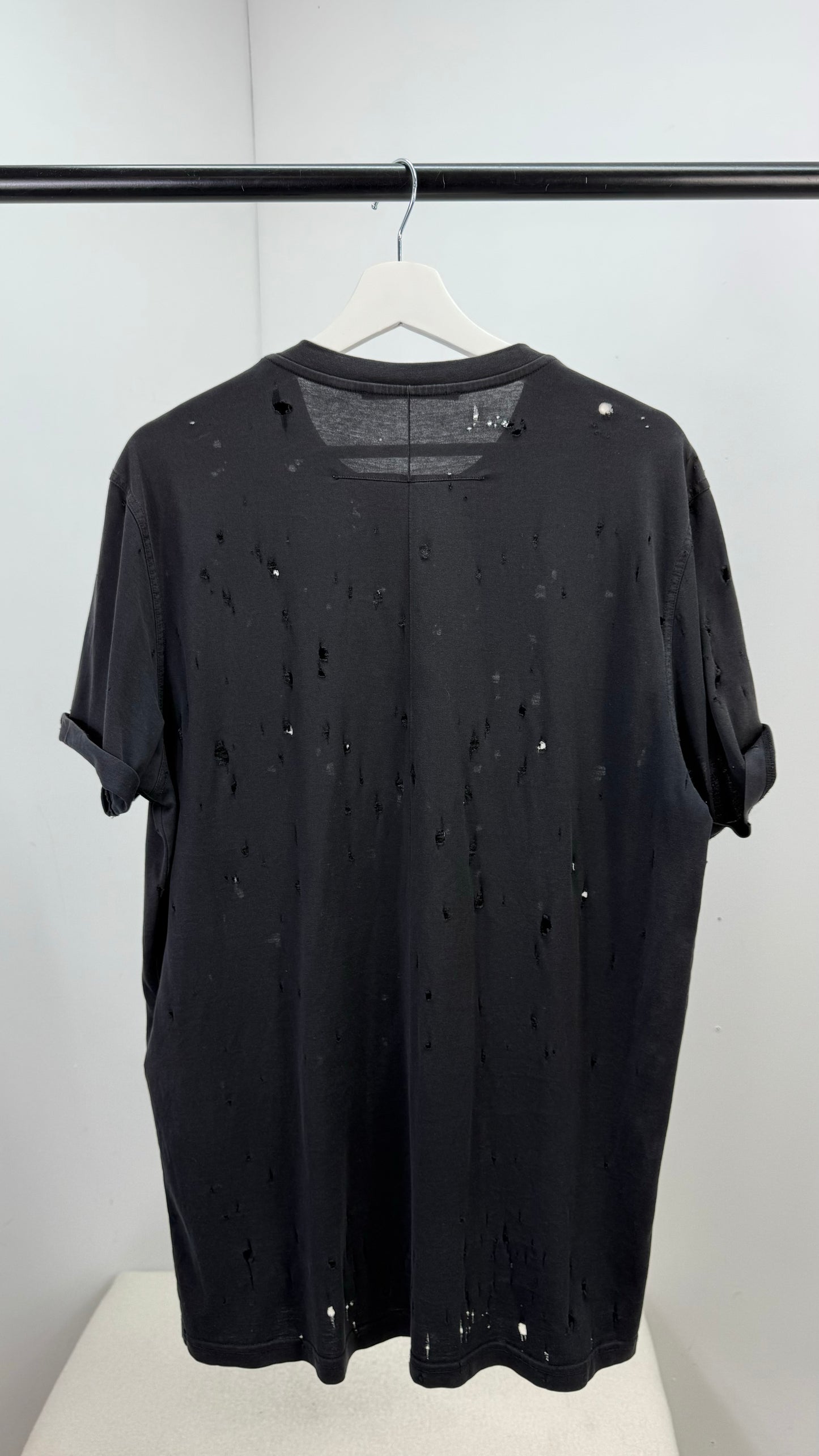 Givenchy Black Distressed T-Shirt with Rolled Sleeves - Small