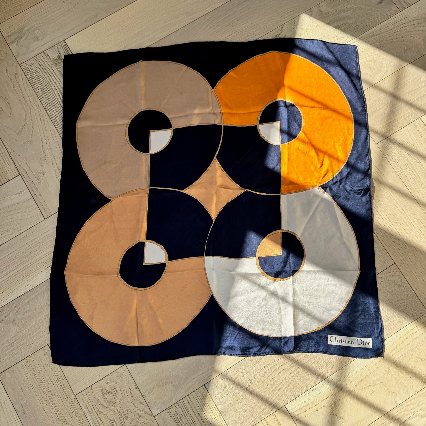 Christian Dior Navy Orange Silk Scarf – 90 x 90 cm