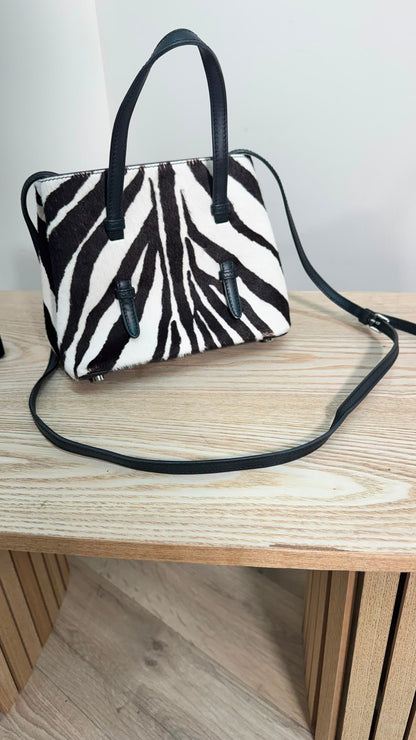 Alaïa Black & White Le Mina 16 Micro Calf Hair Bag – 13.5 x 16.5 x 8 cm