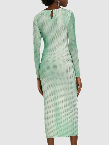 Self-Portrait Green Contour Print Gradient Diamanté Dress – New In Tags UK 10