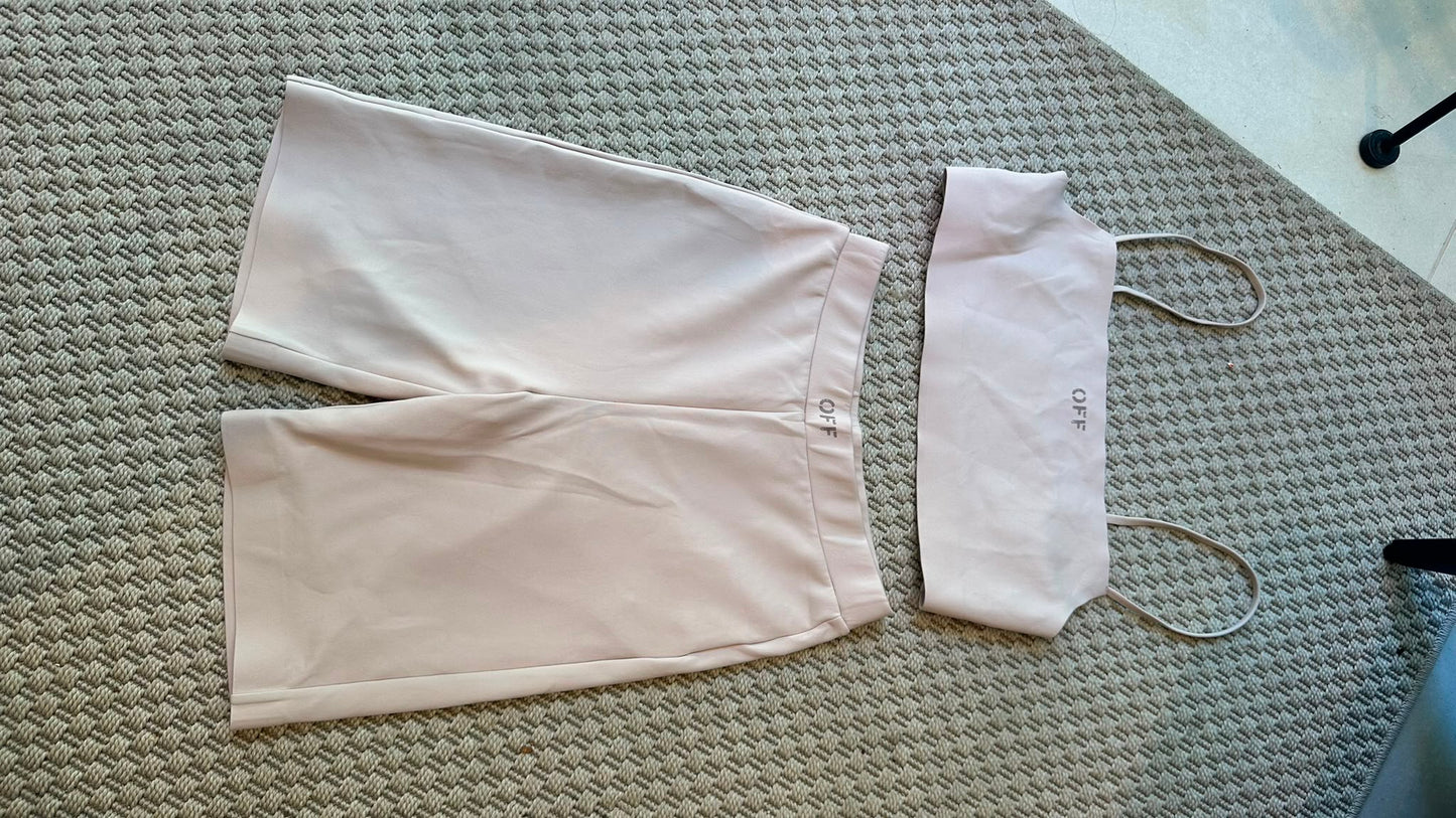 Off-White Nude Logo Crop Top & Cycling Shorts Co-Ord Set – IT 40 / UK 8
