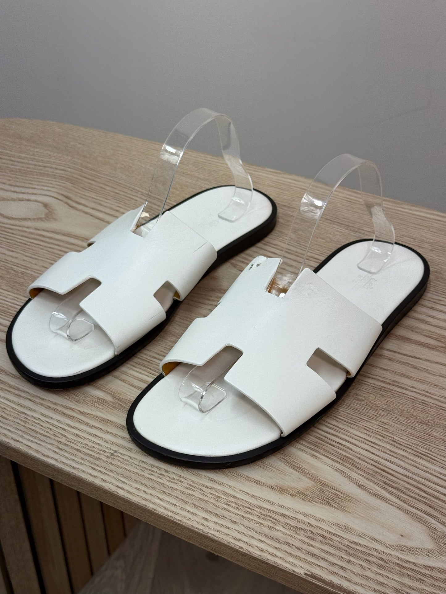 Hermès White Oran Leather Slider EU44/UK10