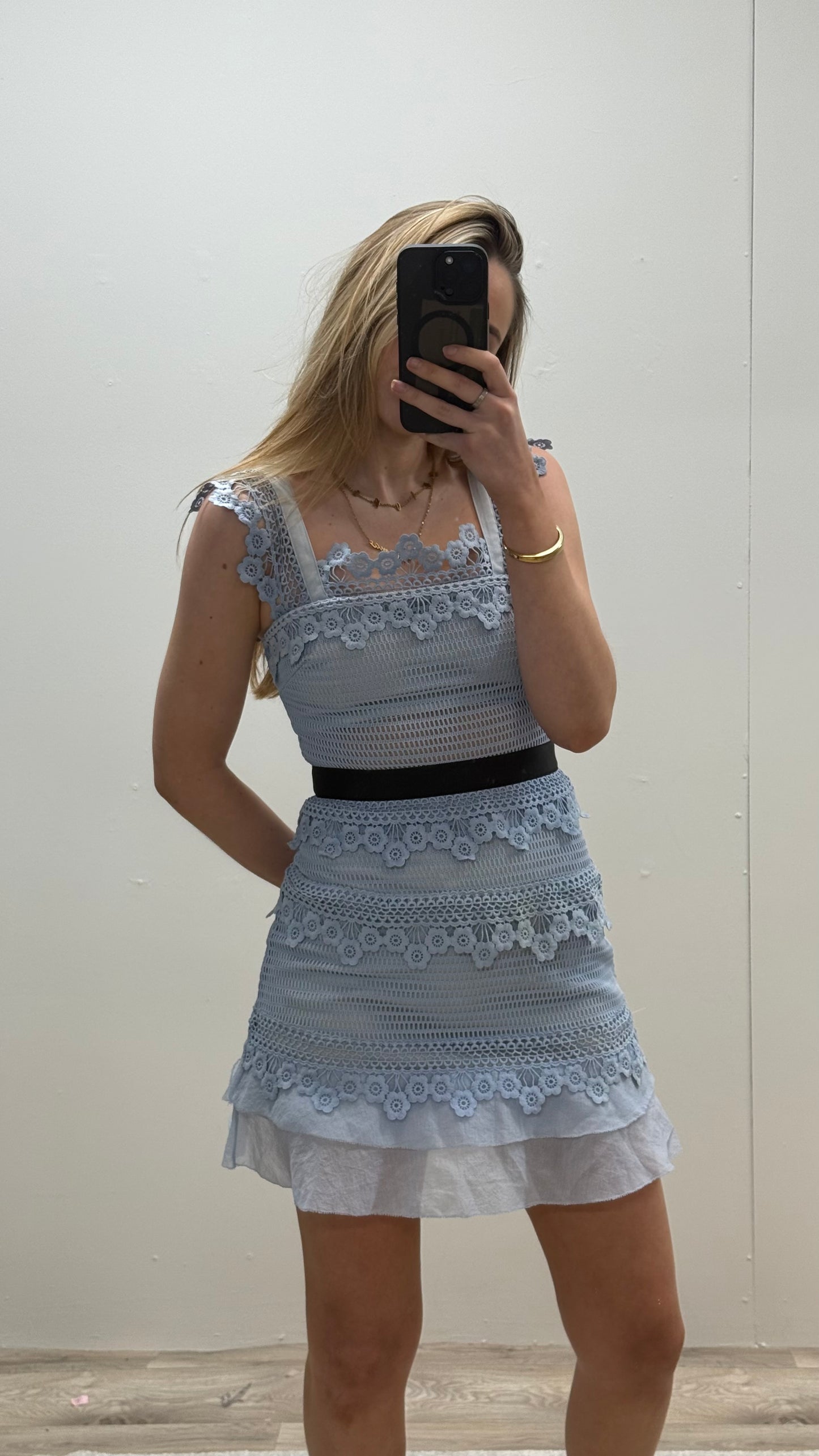 Self Portrait Blue Lace Petunia A Line Dress - UK 6
