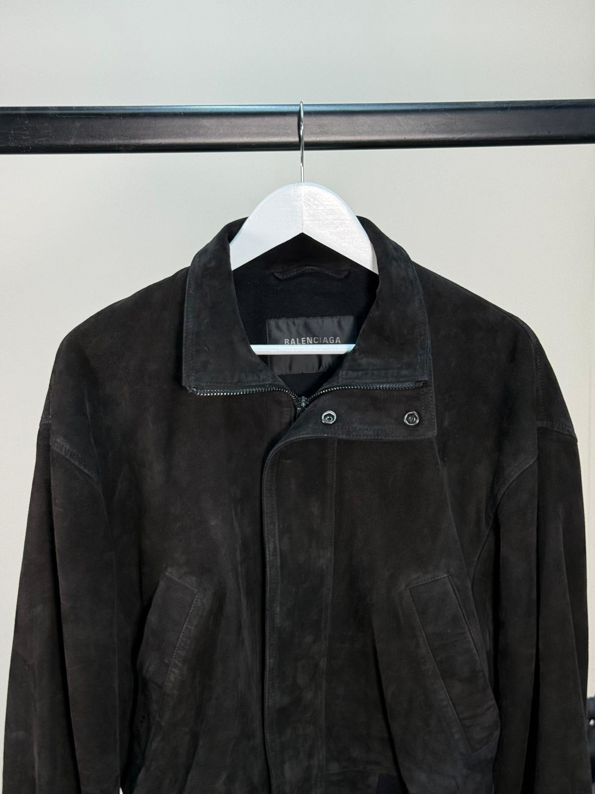 Balenciaga Black Suede Bomber Jacket - Small