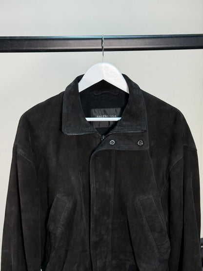 Balenciaga Black Suede Bomber Jacket - Small