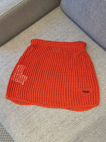 Prada Coral And White Crochet Skirt - 40/M