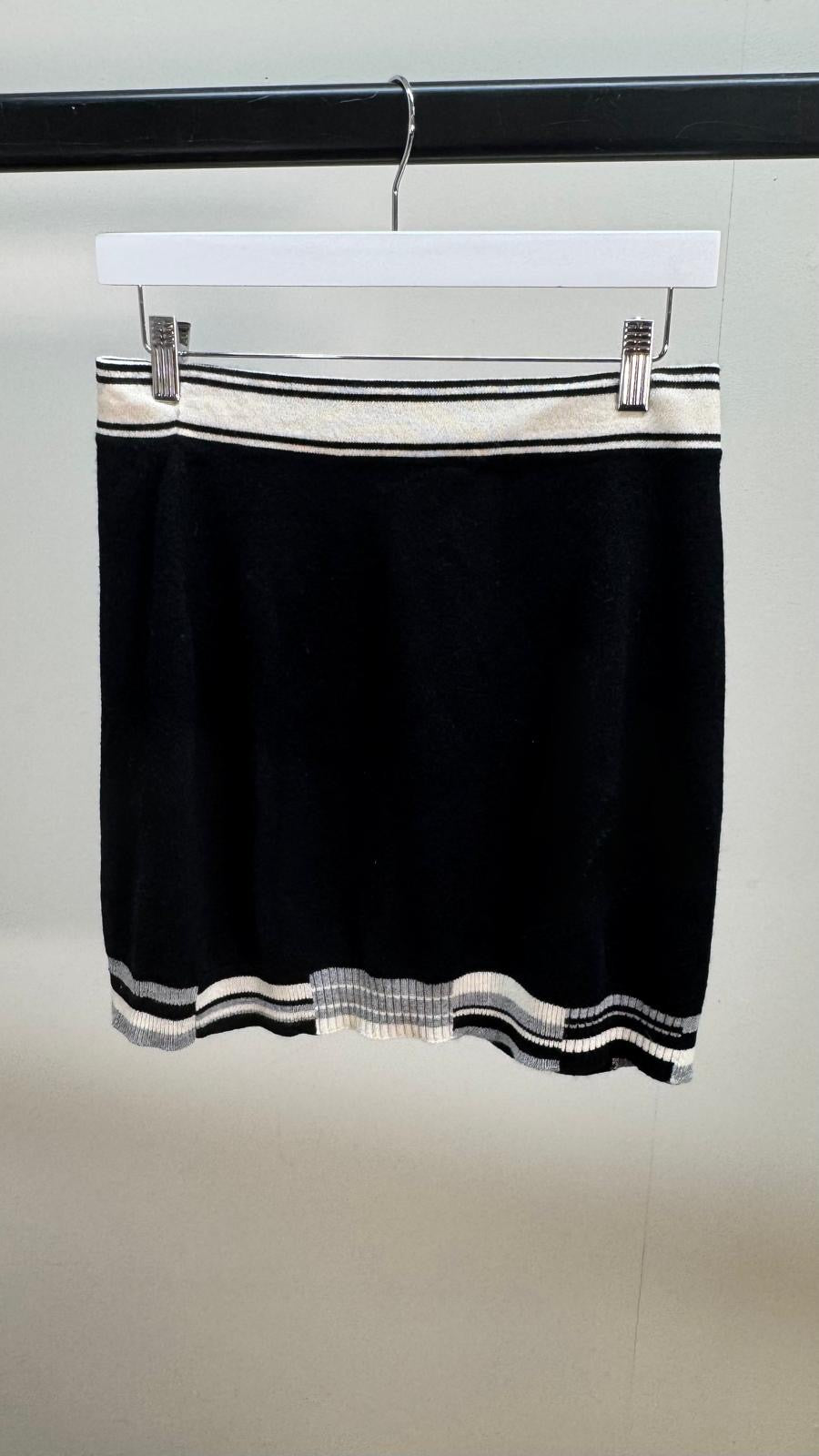 Chanel  Black & White Mini Wool Logo Skirt New In Tags FR40 S/M