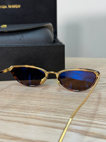 Linda Farrow Brown Tortoise Gold Skinny Cat Eye Lens Sunglasses - One Size
