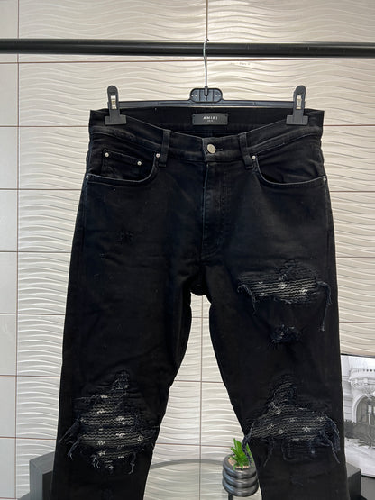 Amiri Black Bandana Distressed Jeans - 33