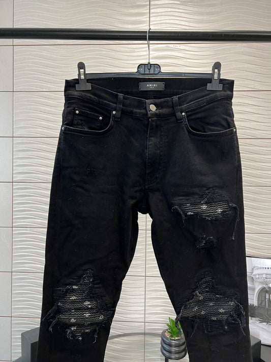 Amiri Black Bandana Distressed Jeans - 33