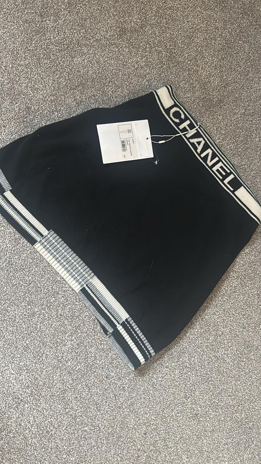 Chanel  Black & White Mini Wool Logo Skirt New In Tags FR40 S/M