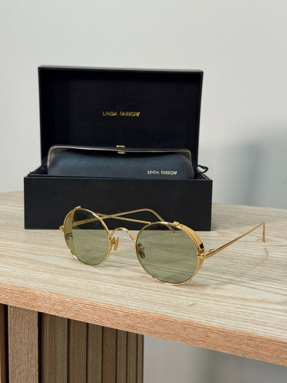 Linda Farrow Green Lens Gold Round Horseframe Sunglasses - One Size