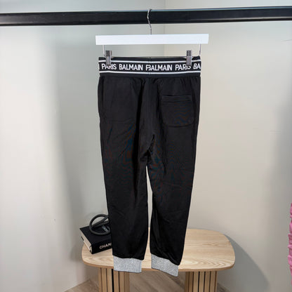Kids Balmain White Logo Waist Black Silver Cuff Tracksuit Bottom’s – Age 12