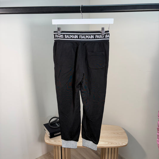 Kids Balmain White Logo Waist Black Silver Cuff Tracksuit Bottom’s – Age 12