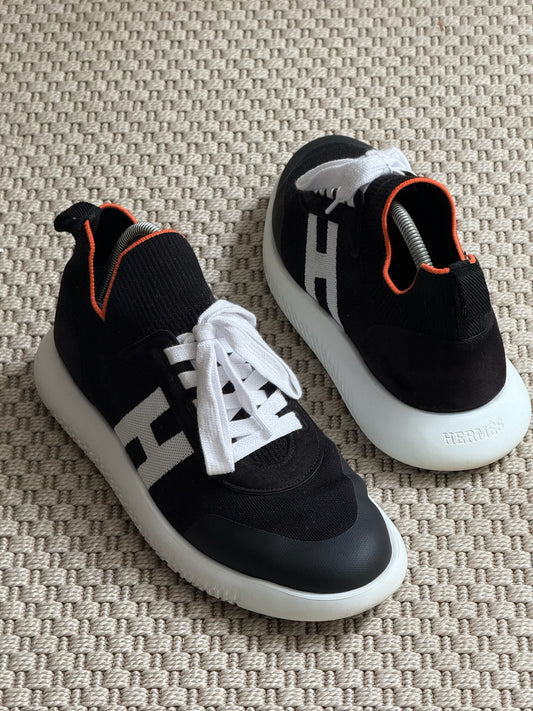 Hermes Black Orange Crew Trainers - UK 8