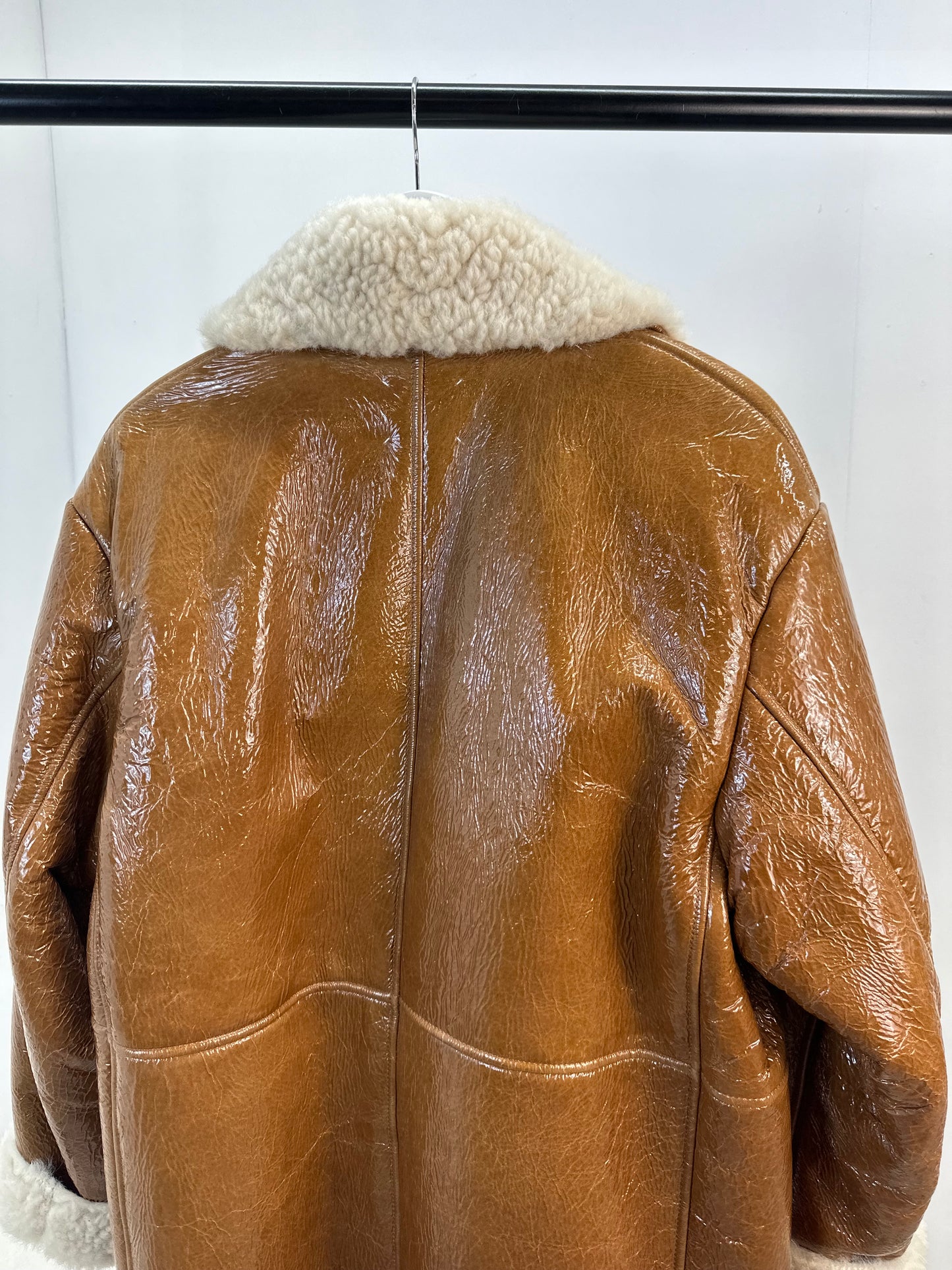 Halfboy Brown Ovina Leather Shearling Coat - UK Large