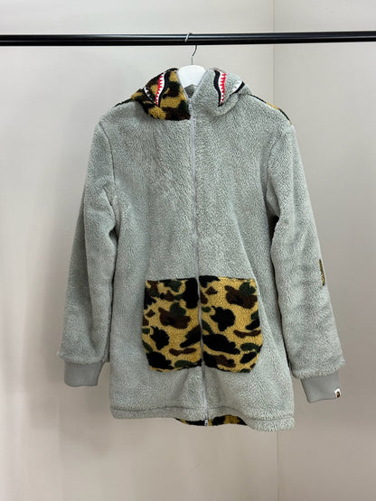 Bape Grey Zip Up Camo Boa Shark Fleece Jacket - Large