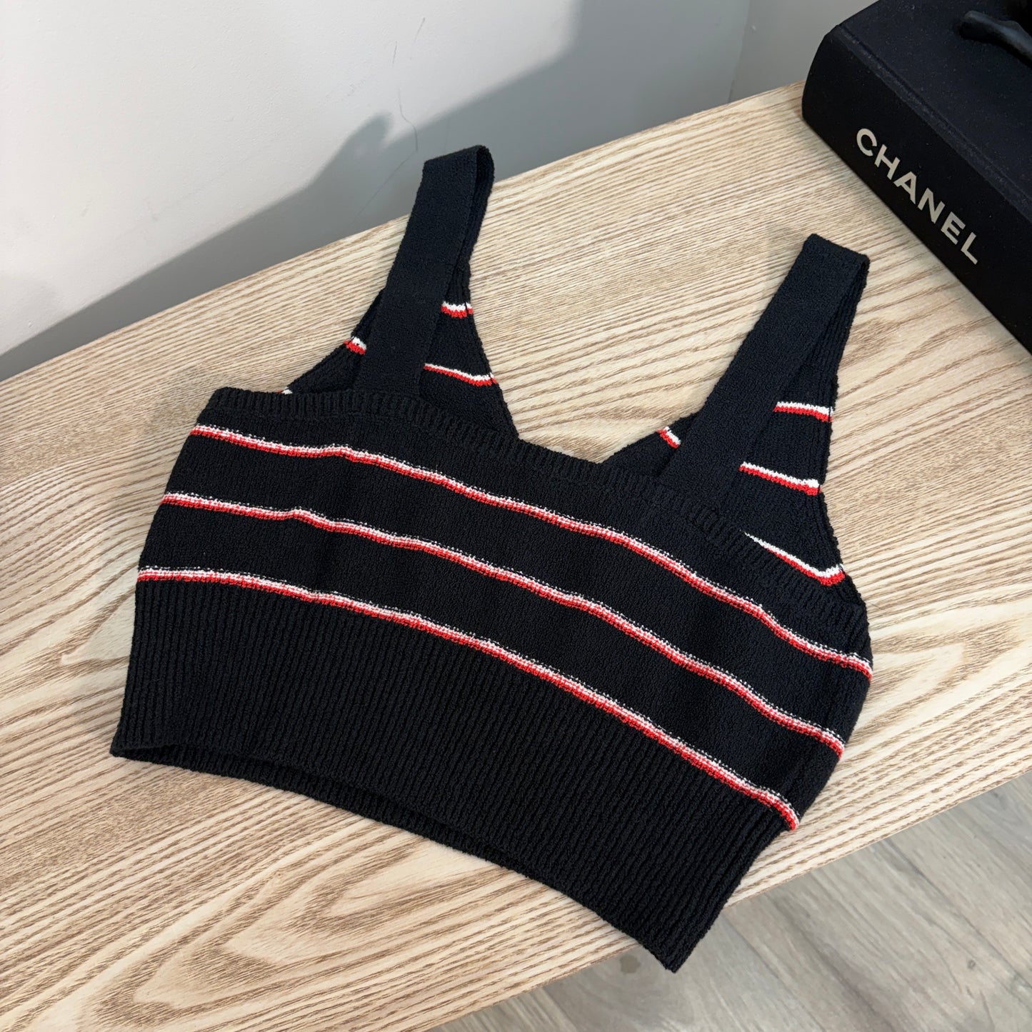 Sonia Rykiel Cream & Red Striped Crop Top - Medium