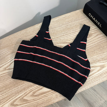 Sonia Rykiel Cream & Red Striped Crop Top - Medium