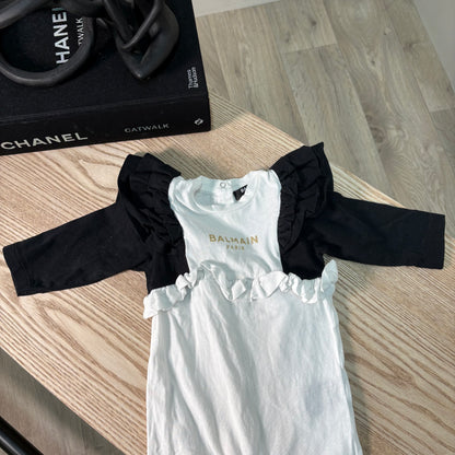 Kids Balmain Black & White Baby Grow – Age 3 Months