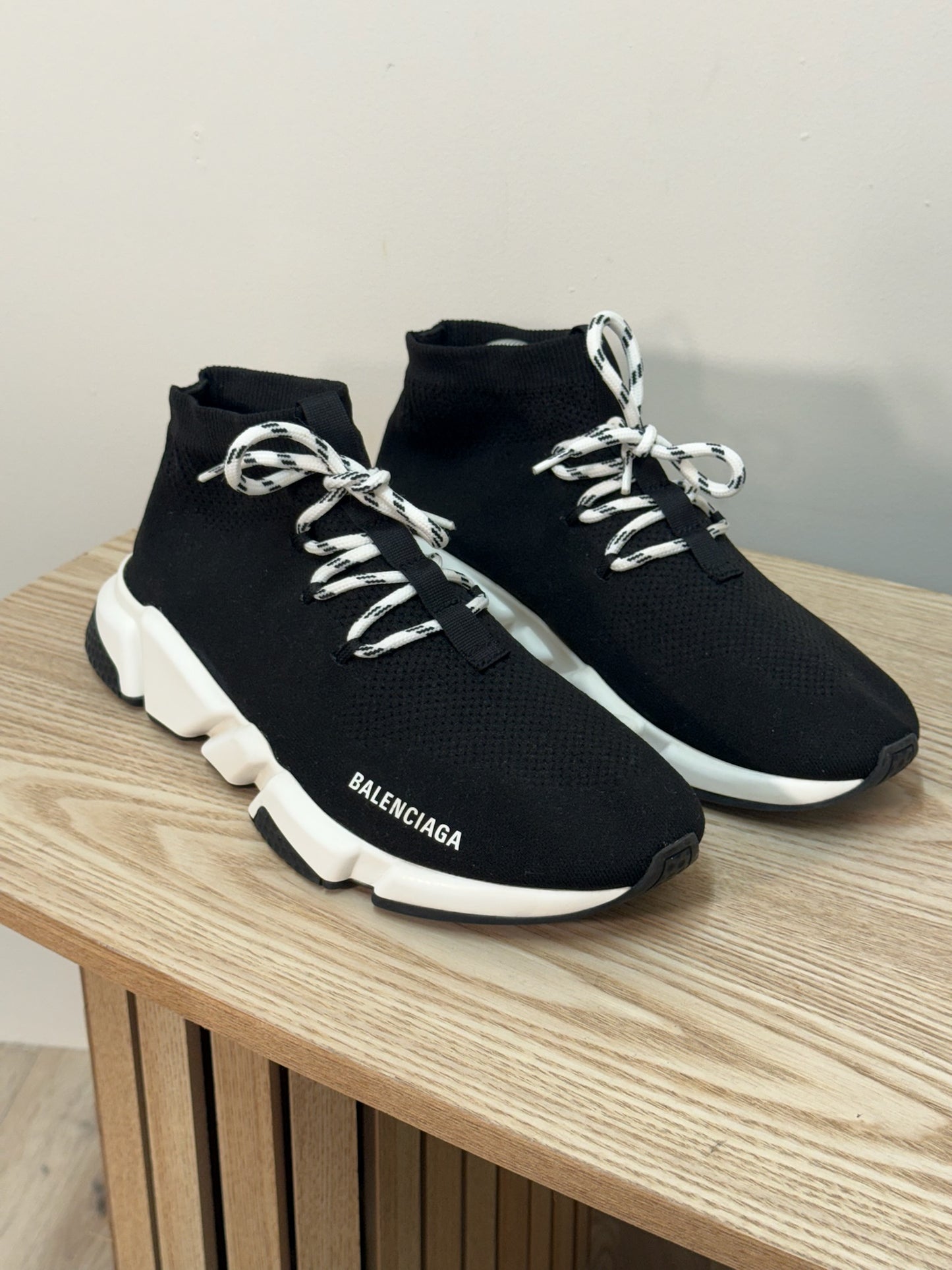 Balenciaga Black And White Speed Trainers - Uk 9