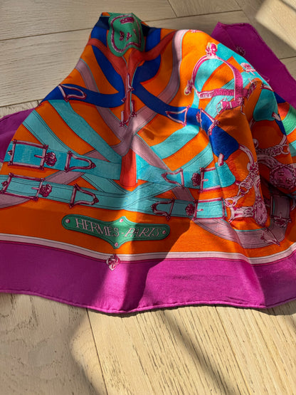 Hermès Pink Orange Foulard Cavalcadour Silk Scarf – 90 x 90 cm