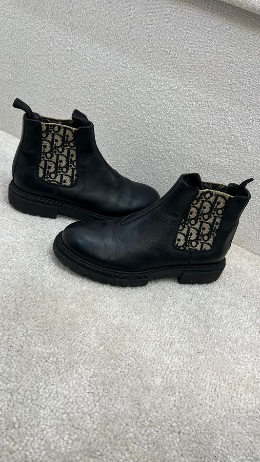 Kids Dior Black Leather Oblique Logo Boots  Eu 33/ UK 1