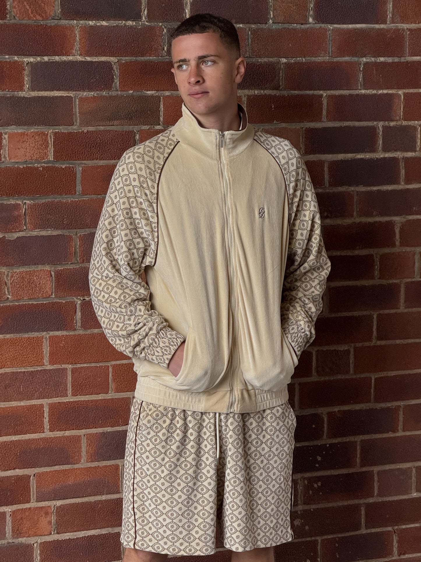 Drole De Monsieur Beige And Brown Zip Up Jacket and Shorts Set - Large