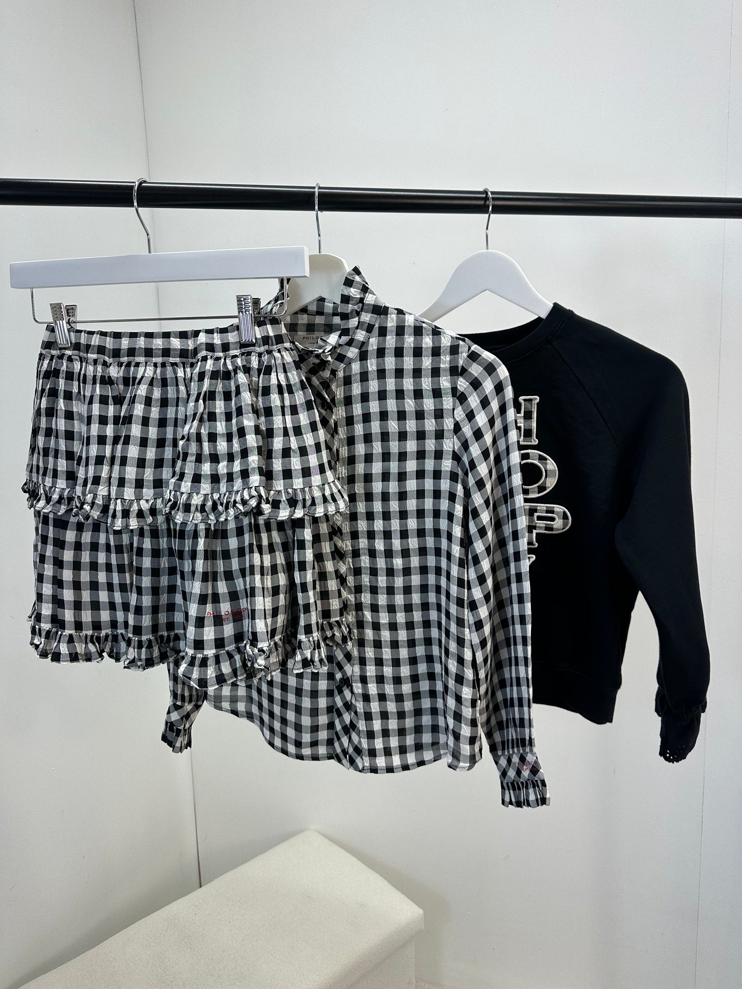 Kids Philosophy Black And White Check Shirt, Skirt & Jumper Set - Age 10