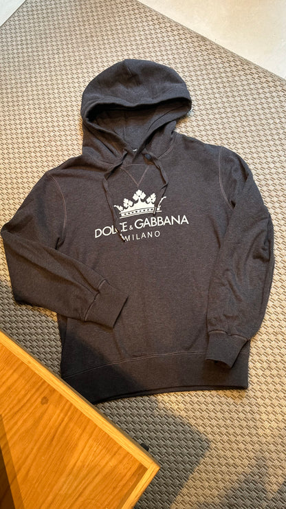 Dolce & Gabbana Grey & White Logo Hoodie - Small
