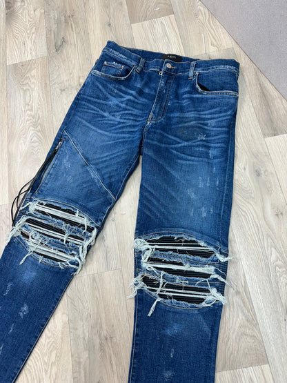 Amiri Blue Denim Distressed Knee with Side Zip Jeans - 33