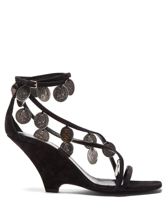 YSL Black Kim Coin Wedges – EU 38.5 / UK 5.5