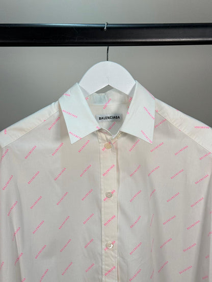 Balenciaga White Pink Multi Logo Shirt - 36/Small
