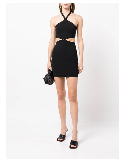 Alexander Wang Black Halter Cross Logo Trim Dress. New With Tags– Medium