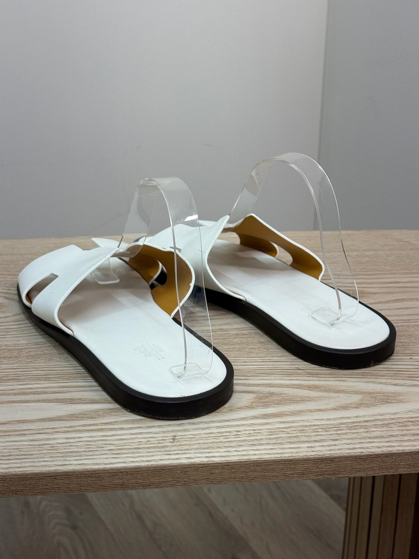 Hermès White Oran Leather Slider EU44/UK10