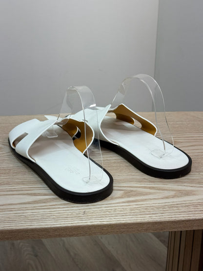 Hermès White Oran Leather Slider EU44/UK10