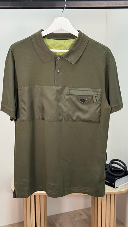 Prada Khaki Re-Nylon Plaque Polo T-Shirt - XL