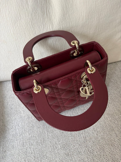 Dior Small Lady Dior burgundy cannage lambskin bag