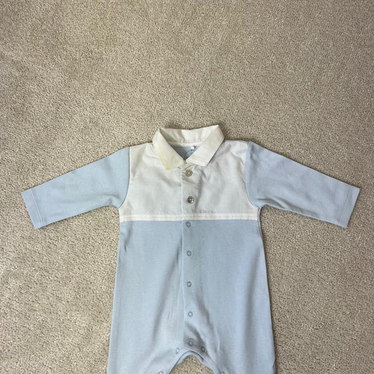 Kids laranjnha Baby Blue & White Polo Detail Sleepsuit - 3M