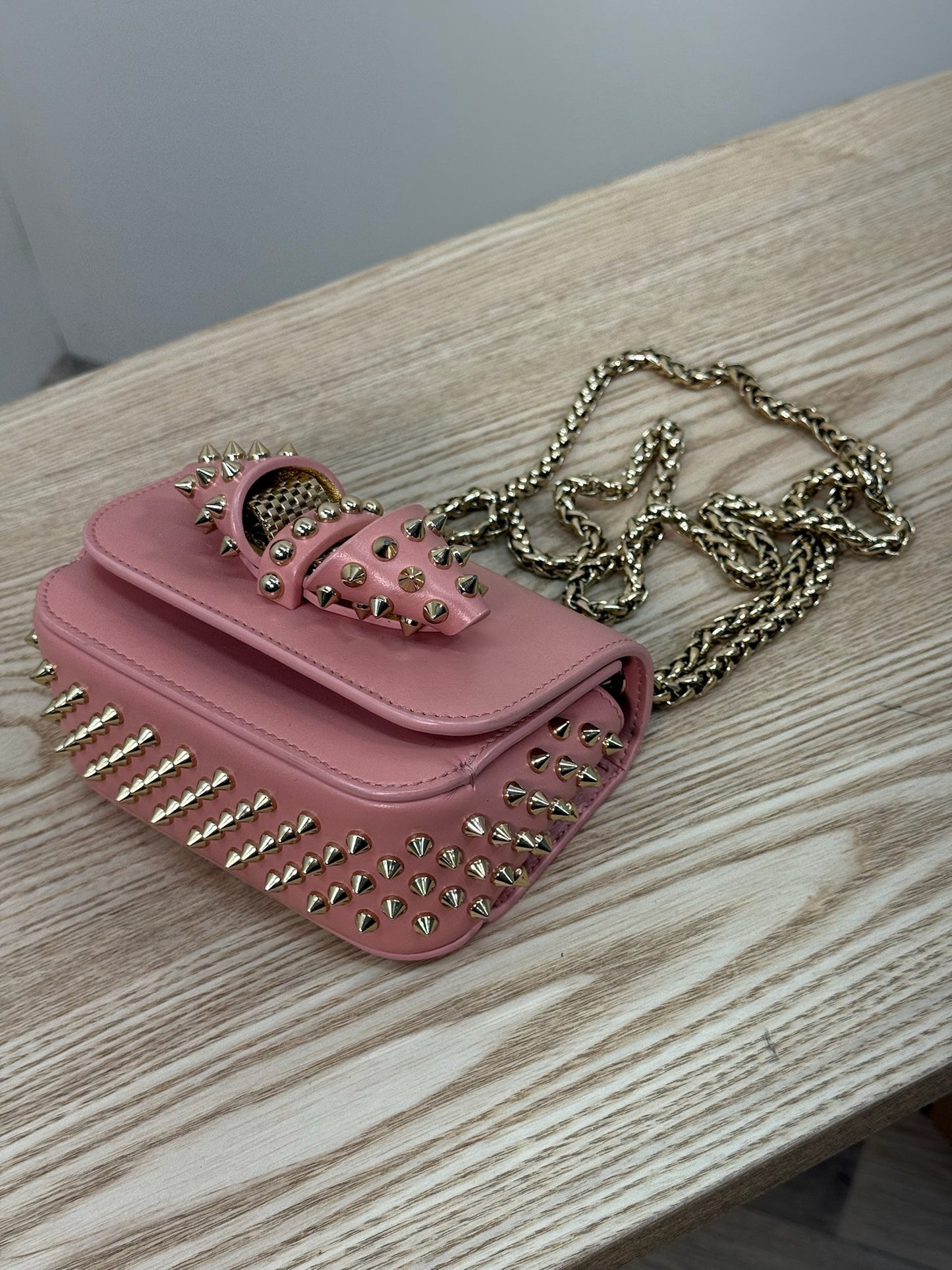 Chrisitan Louboutin Pink Leather Spiked Sweet Charity Bag - One Size