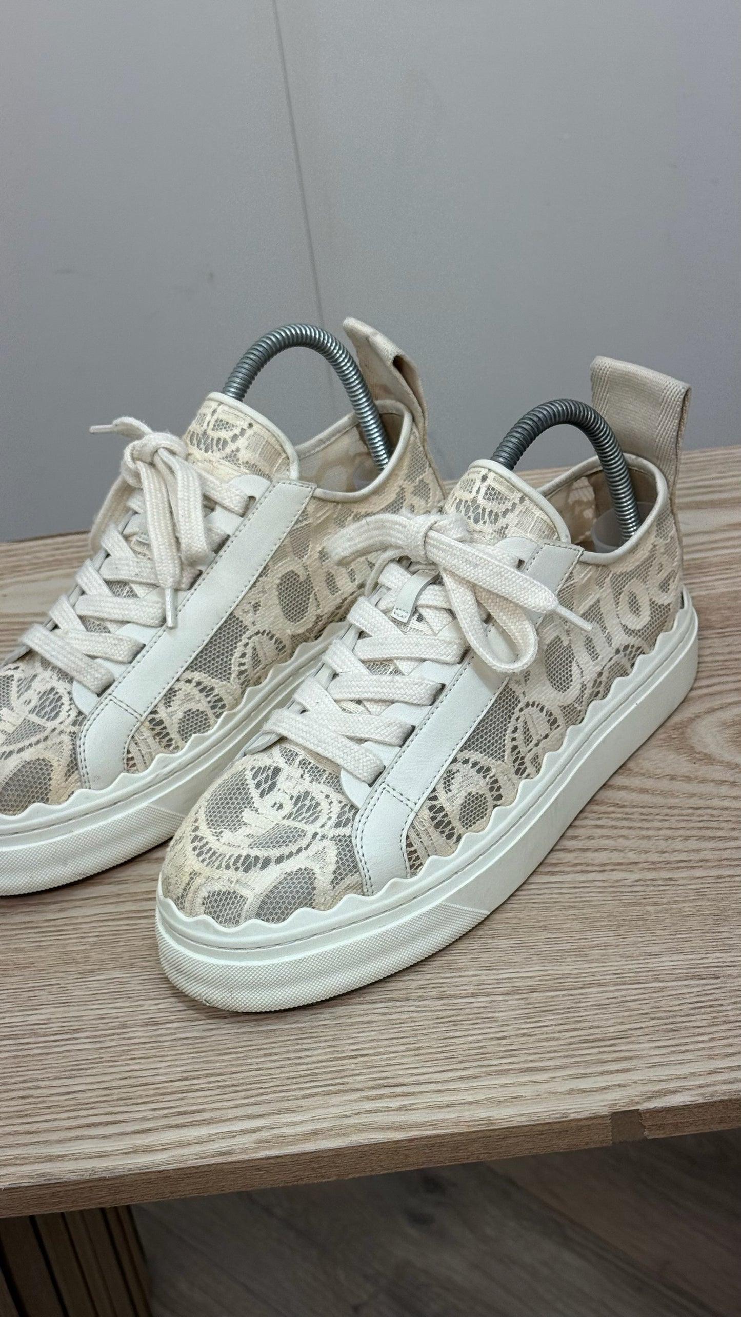Chloe Cream Mesh Lauren Trainers - UK 6