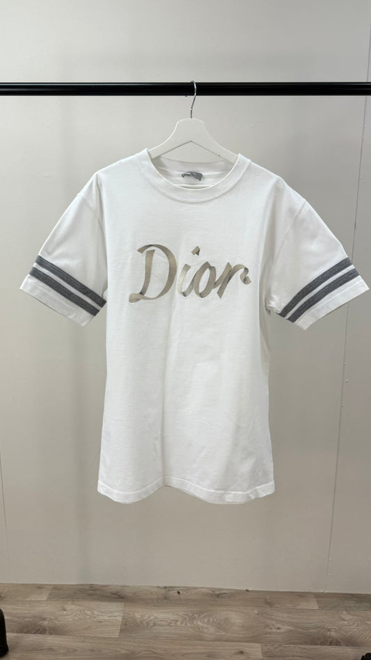 Dior White Ribbon Logo T-Shirt -Medium